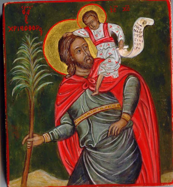 Saint christophe jesus porte de sa main gauche la parole de dieu et de sa main droite benit 1