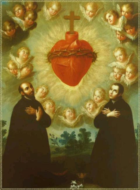Saint ignace de loyola et saint louis de gonzague adoration du sacre coeur de jesus